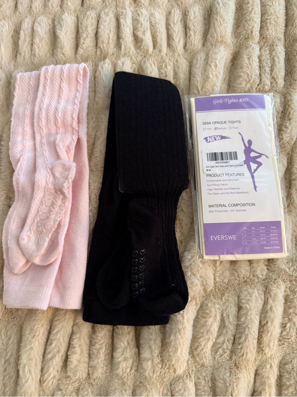 Everswe Girls' Semi-Opaque Tights - Pink & Black